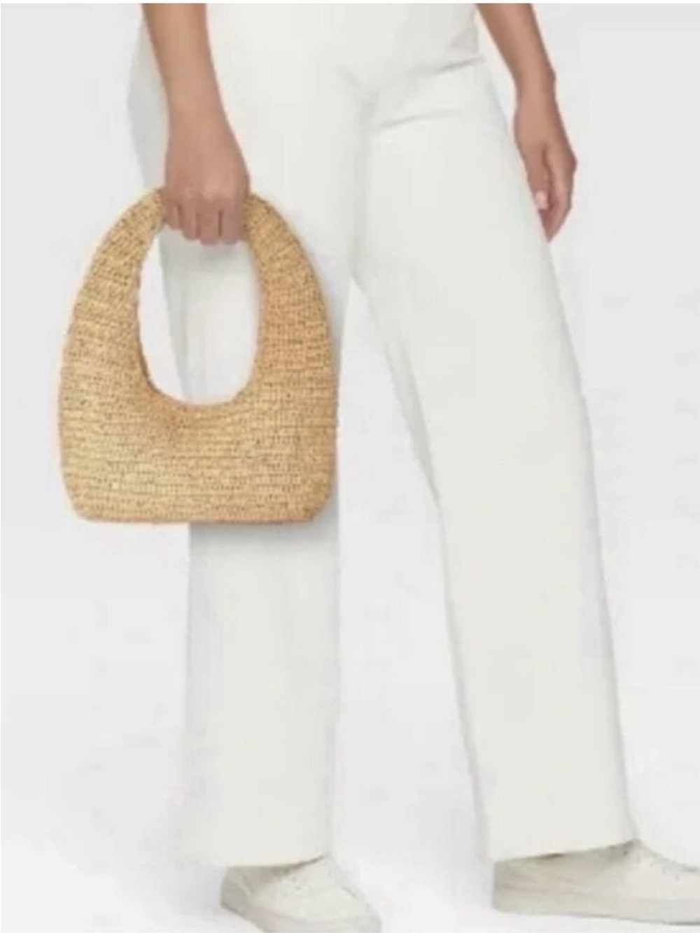 Universal Thread Straw Woven Crescent Tote - Natural Tan
